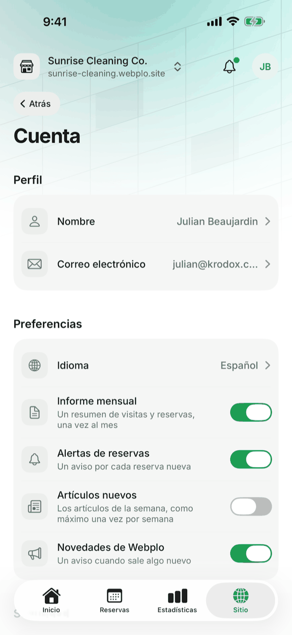 La pantalla de cuenta de la app de Krodox
