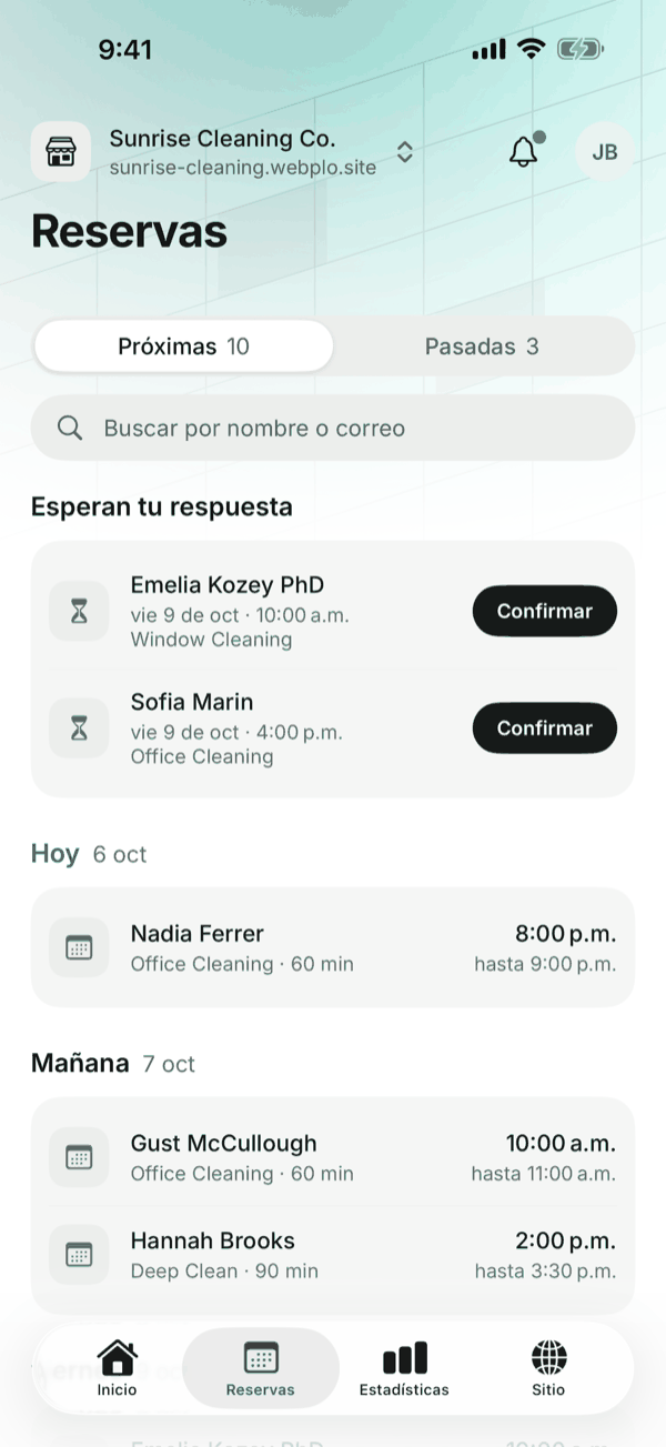 La pantalla de reservas de la app de Krodox