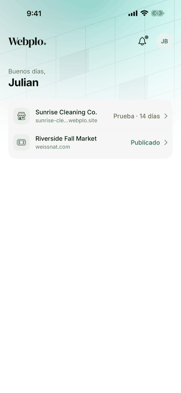 La lista de sitios en la app de Krodox