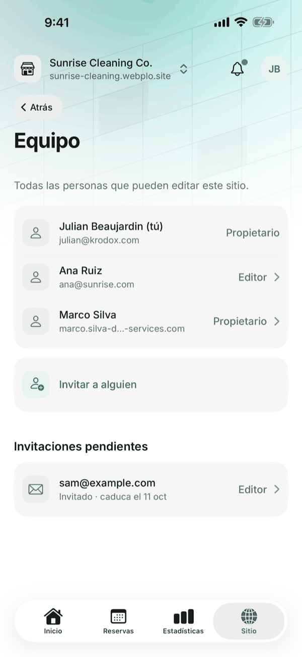 La pantalla del equipo en la app de Krodox