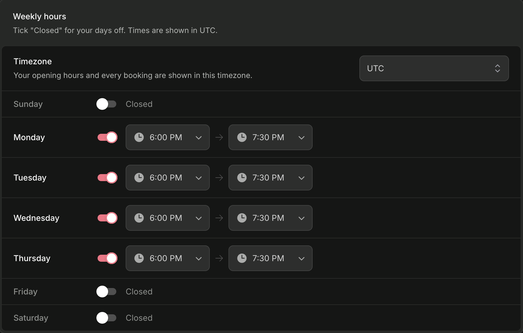 Horario semanal con el tema rose